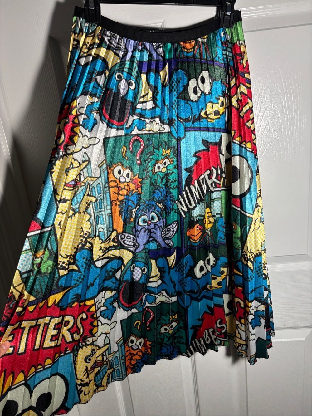Cookie Monster Comic Print Pleated Midi Skirt - Multicolor L